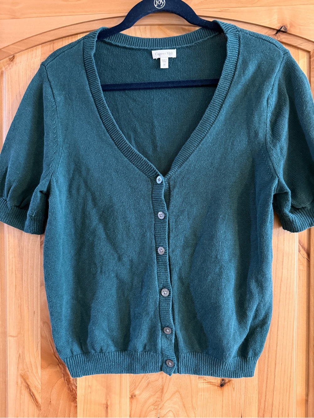 Garnet Hill Emerald Short-Sleeve V-Neck Button Cardigan